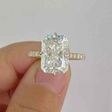 3 CTW Radiant Cut Moissanite Engagement Ring 14k Yellow Gold Plated