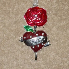 Regent Square Jeweled Enamel Will You Marry Me Rose & Heart Ornament - NIB