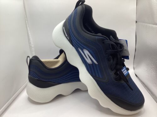 SKECHERS GO WALK MASSAGE FIT TRAINERS BRAND NEW 7.5UK BLUE BLACK BOXED - Picture 1 of 6