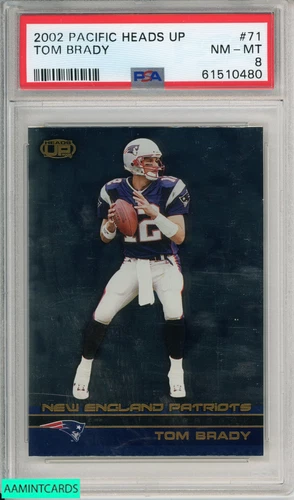 2002 PACIFIC HEADS UP TOM BRADY #71 NEW ENGLAND PATRIOTS PSA 8 NM-MT