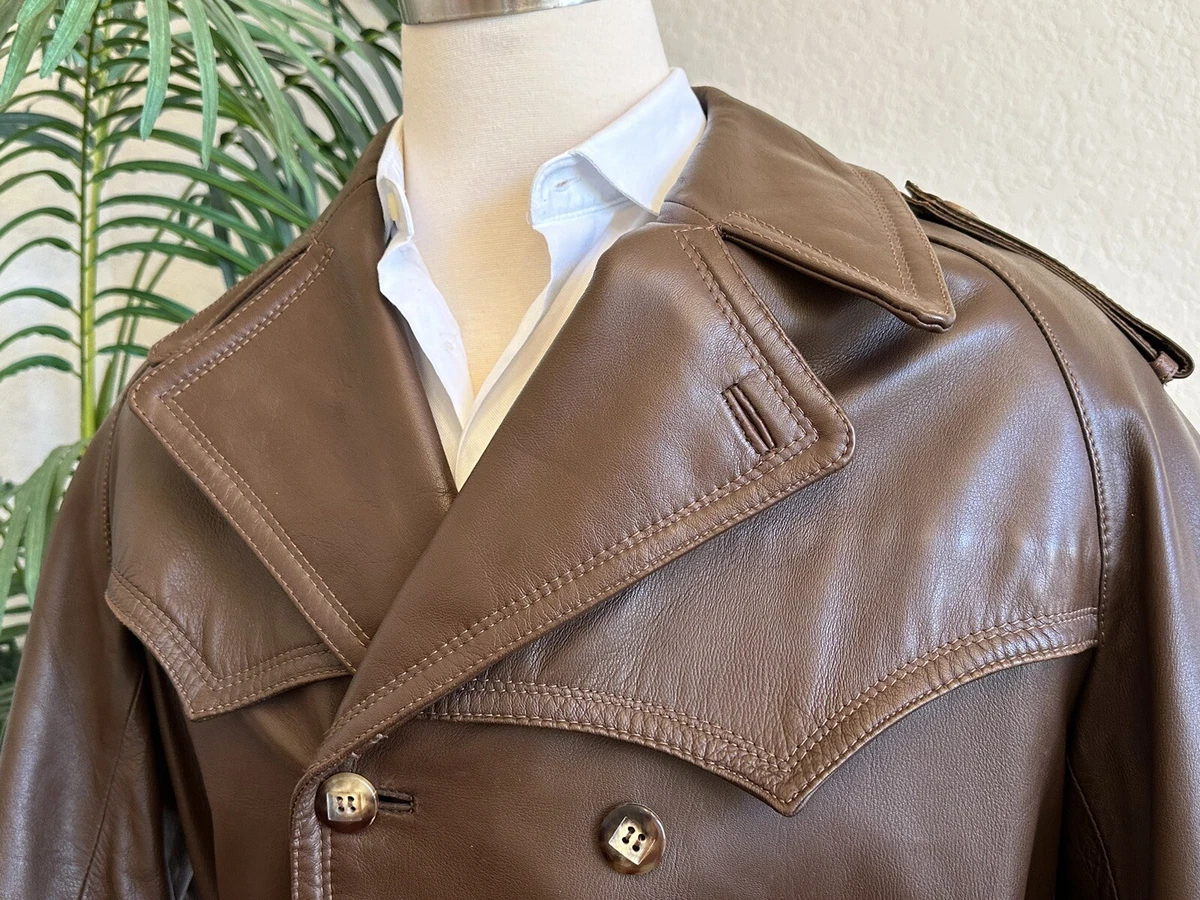 VINTAGE LORD TAYLOR MENS LEATHER TRENCH COAT COSTUME THEATER