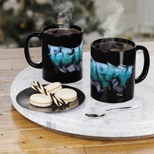 Be Happy Original Art Graffiti Style Black Coffee Mug, 11oz
