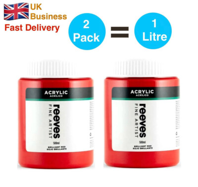 2 x 500ml (1 Liter) Reeve Acrylfarben Kübel Brillantrot Künstler Malerei Basteln