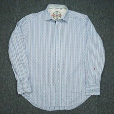 Robert Graham Shirt Mens Large Blue Striped Flip Cuff Long Sleeve Button Up