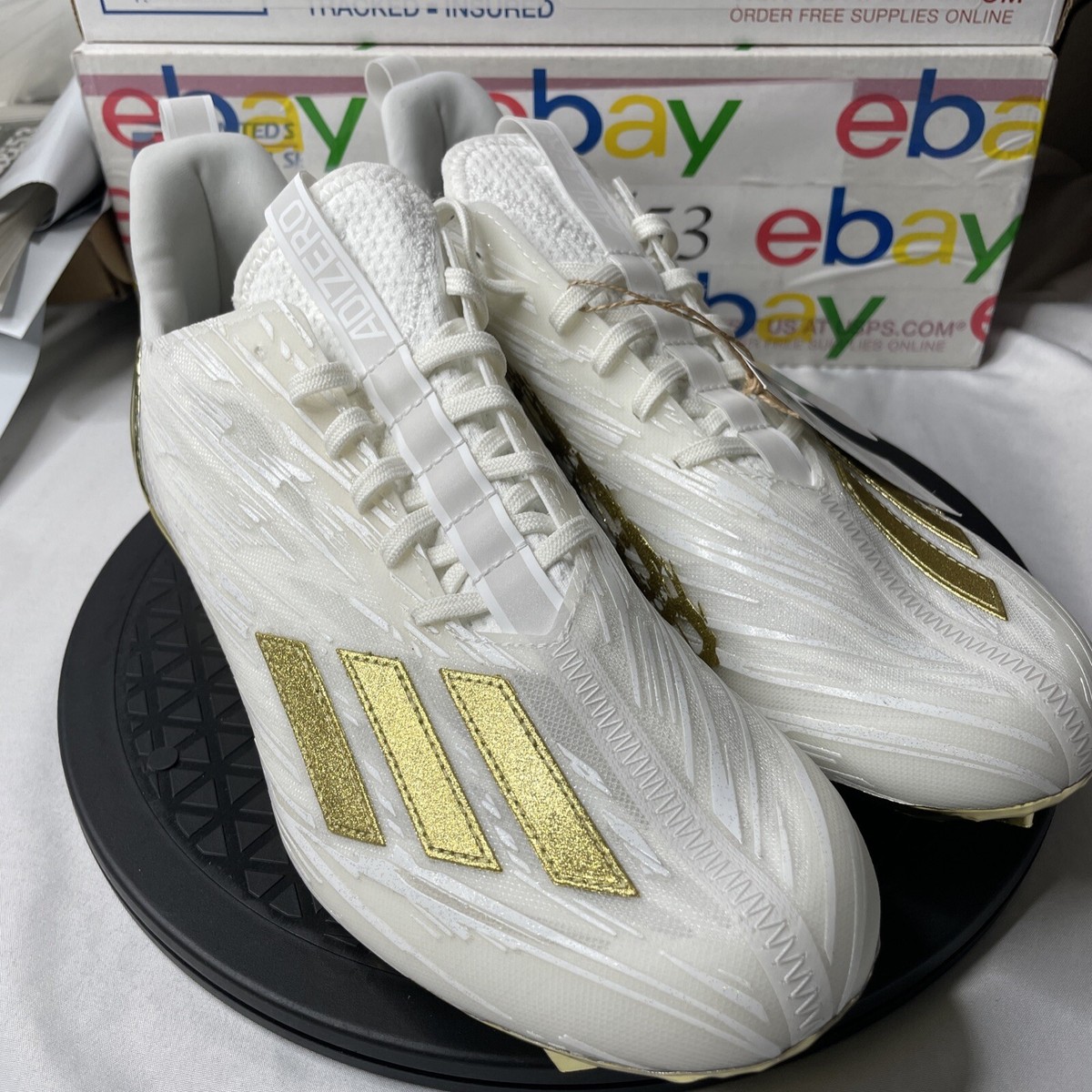 Adidas Adizero White Gold Metallic Football Cleats GX5122 Men Size 10 New Rare Adidas Adizero White Gold Metallic Football Cleats GX5122  main image 3