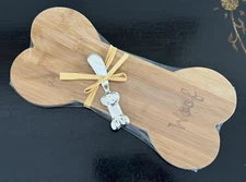 Dog Bone Shaped Natural Wood Cheese Cutting Board and Knife