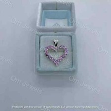 1Ct Round Cut Pink Sapphire Open Heart Pendant Free Chain 14K White Gold Finish