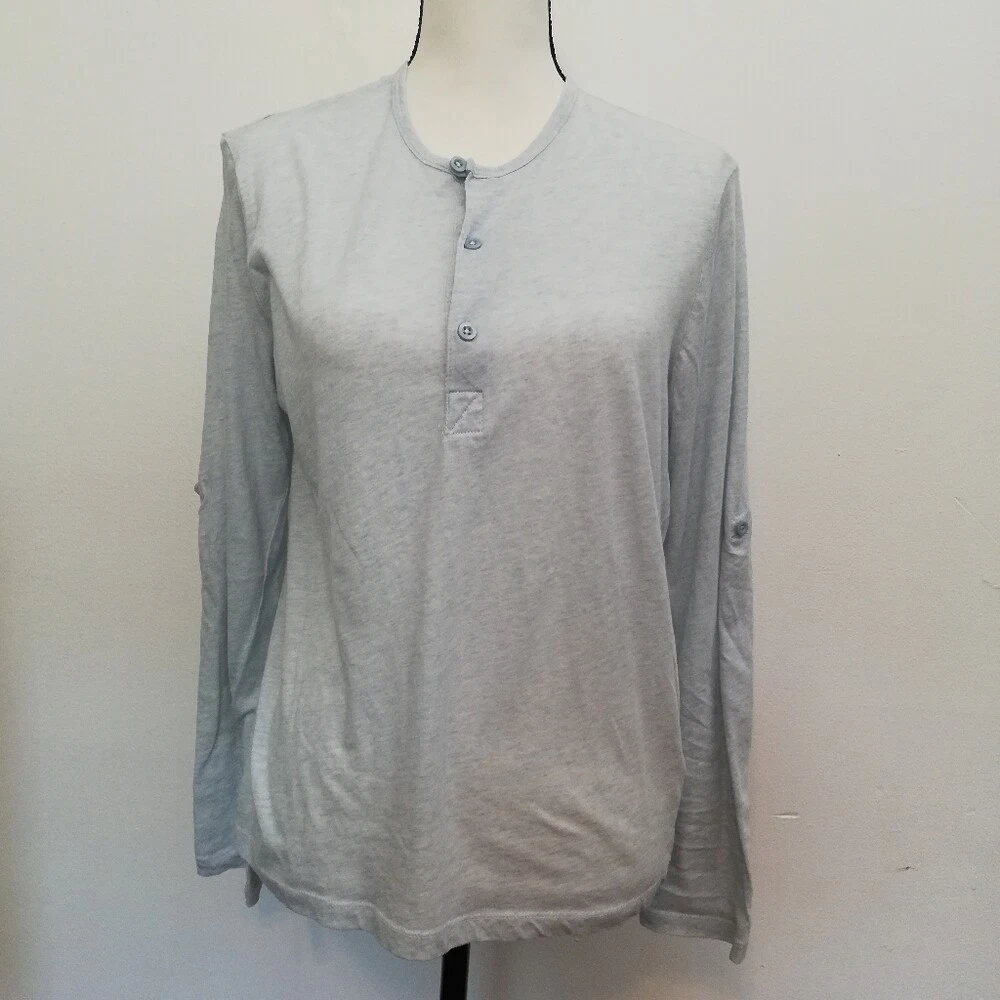 H M Women s Size M Cotton Blend Light Blue Roll Tab Long Sleeve