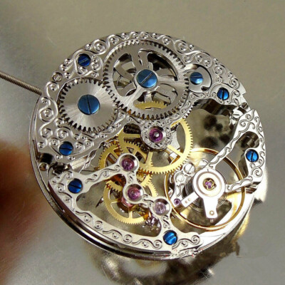 17 Jewels Mechanical Silver Skeleton Hand Winding Watch Movement For ETA 6498