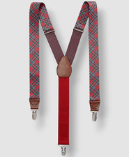 Club Room Men's Red Plaid Tartan Printed Polyester Metal Clip-ON Suspenders