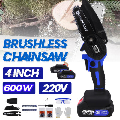 Brushless Chainsaw Electric Chain Saw Rechargeable Battery Cut w/ Baffle Cutter