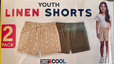 32 Degrees Cool Youth-size 2-Pack Green Brown LINEN SHORTS Lg 14/16 NWT