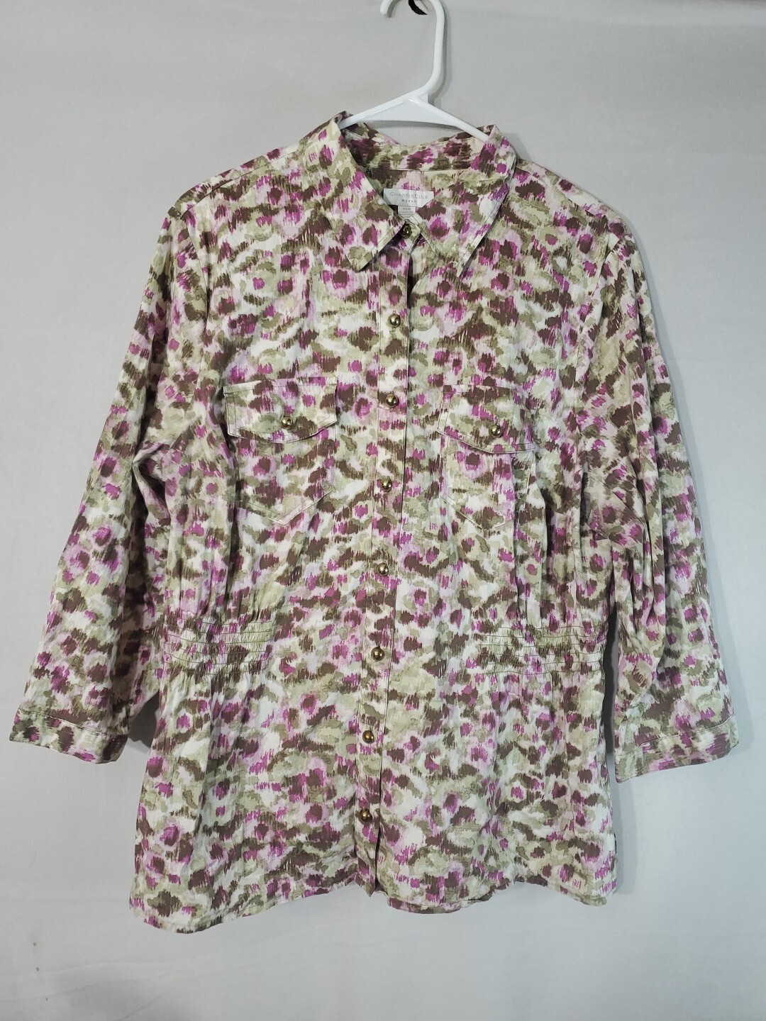CHARTER CLUB Button up Shirt Women’s Size 20W Pockets Floral Elastic Waist