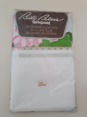 Vintage Springmaid Bill Blass Paar Kissenbezüge blau rosa grün geblümt