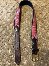 Vineyard Vines Belt Youth Red Crab Gold Buckle  Brown Leather Trim Boys Size 26