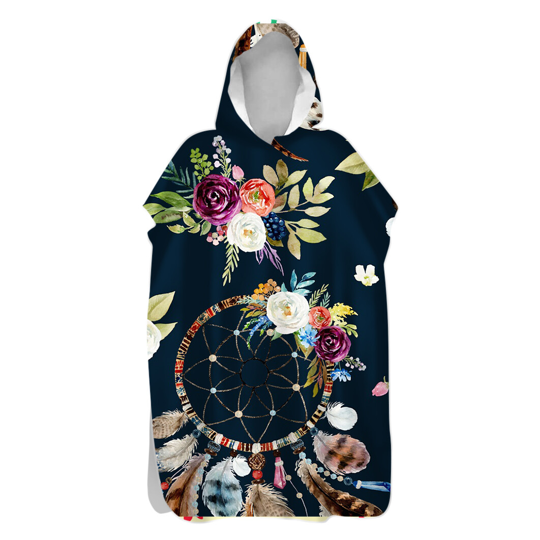 Dreamcatcher Feathers Flower Hooded Beach Poncho Towel Surf Swim Changing Robe eBay