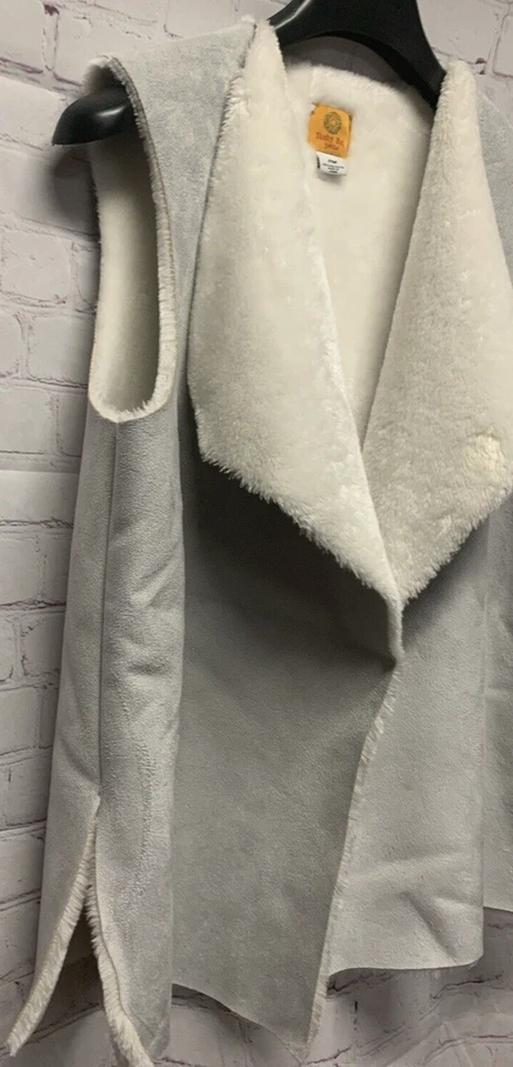 Ruby Rd. Women's Coat Vest Shearling Gray Open Front PM Petite Medium - Image 3 of 4