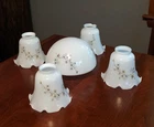 Vintage Set of Floral Milk Glass Shades and Large Globe For Chandelier
