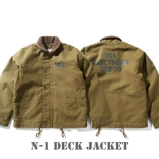 Vintage Mens US Navy N-1 Deck Jacket Winter Fleece Lined Work Coat Retro Casual
