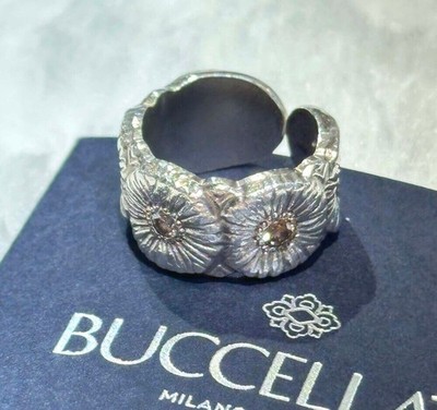 Buccellati 9. Größe Silber Diamant 3P Gänseblümchen Ring H091811 148576846