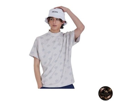 [Delsol] Herren 5044 Allover Logo Print Kurzarm High-Neck Shirt GR