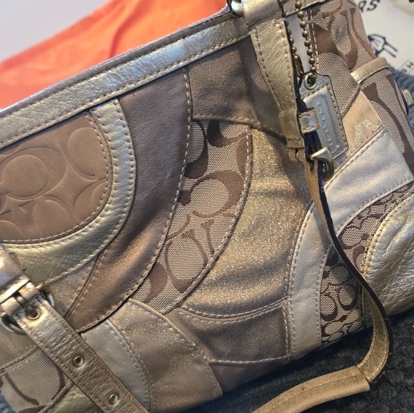 Authentic Coach Gold Patchwork Handbag Shoulder B… - image 2
