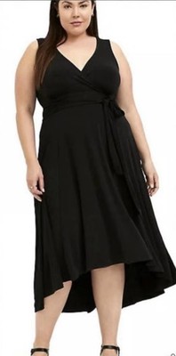 {NWT} Torrid Midi Studio Wrap Front HI-LOW Dress Plus Size 1X Black Front Tie