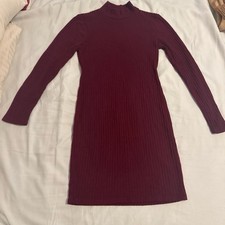 Fashion Nova Women’s S Burgundy Ribbed Knit Mock Neck Long Sleeve Sweater Dress