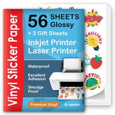 Premium Printable Vinyl Sticker Paper for Inkjet Laser Printer - 56 Sheets...