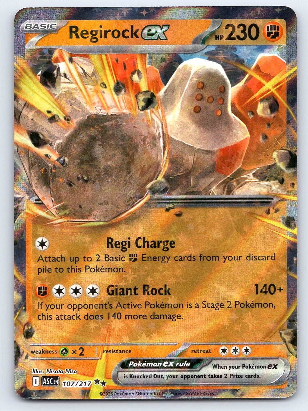 Regirock ex ME: Ascended Heroes 107/217 Pokemon Double Rare Holofoil LP