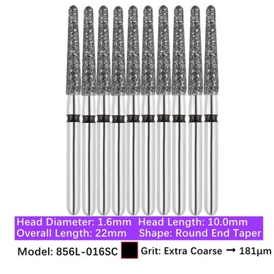 10/pk Dental FG High Speed Diamond Burs Long Round End Taper Burs 856L-016SC