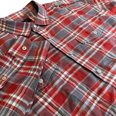 UNTUCKit XX-Large Mens Red Gray Plaid 100% Linen Button Up Shirt Casual