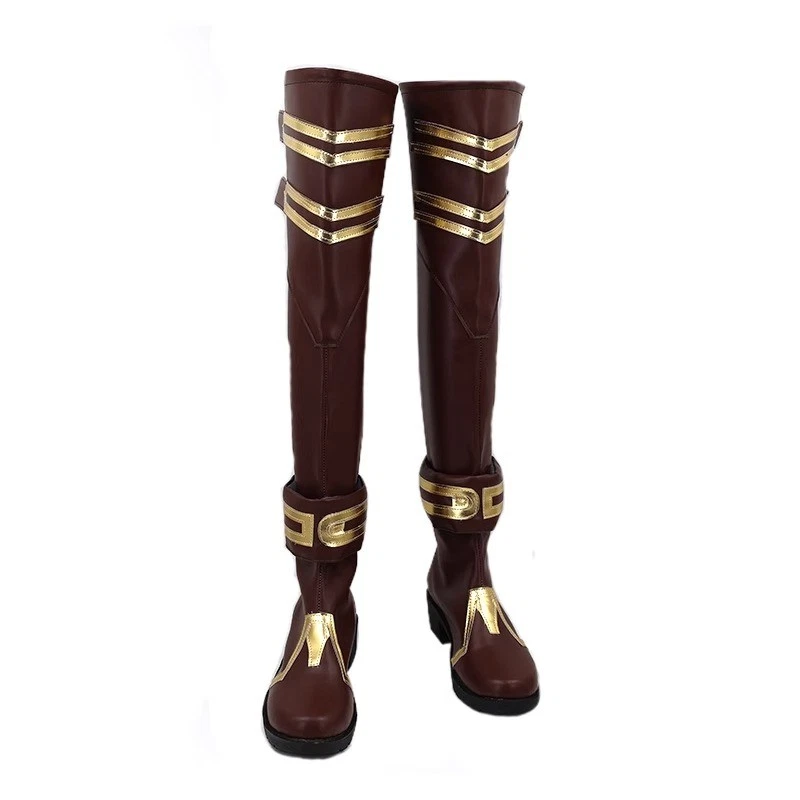 League of Legends Caitlyn KirammanKnee Over Brown PU Boots Customized Cos Shoes - Image 3 of 4