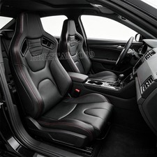 1 Pair Pvc Leather Universal Reclinable Racing Seats With Dual Sliders Black 1 Pair Pvc Leather Universal Reclinable Racing Seats With Dual Sliders Black