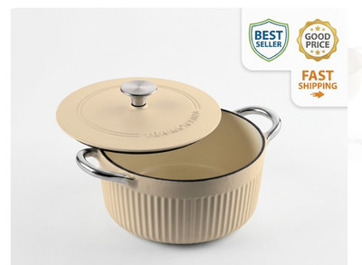Mesa 3.5Qt Enameled Cast Iron Dutch Oven Tan with Lid Cooking Pot