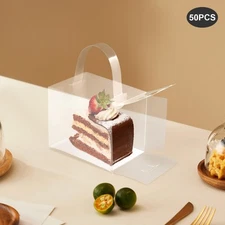 50 Pcs Clear Cake Boxes Plastic Cake Carrier with Lid and Handle for Wedding
