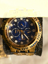 Invicta Reserve Mens Gold Tone Ss Bracelet Blue Dial Quartz Chrono Date 200m