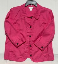 Christopher  Banks Womens L Hot Pink Jacket Stretch Twill Button Front 3/4 Slv