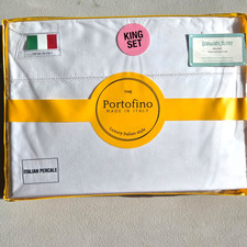 Portofino Italian Percale King Sheet Set 4pc Hemstitch White Made in Italy