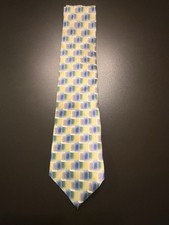 Vintage Pierre Cardin 100% Silk Necktie Geometric Blue Green Yellow Made In USA