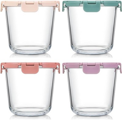 [UPGRADED LID] 4 Sets 3 Cup Glass Meal Prep Containers with Lids, Food Storage B