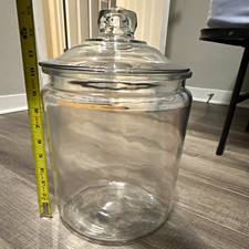 Clear Glass Round Canister Jar w/ Lid Handle/Knob, 12 in Tall x 8 in Dia