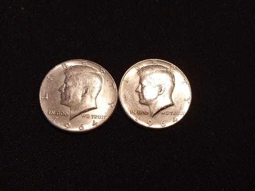 1964 Kennedy Half dollars 90% Silver  Qty 2 Circulated Good condx 2JFK-1