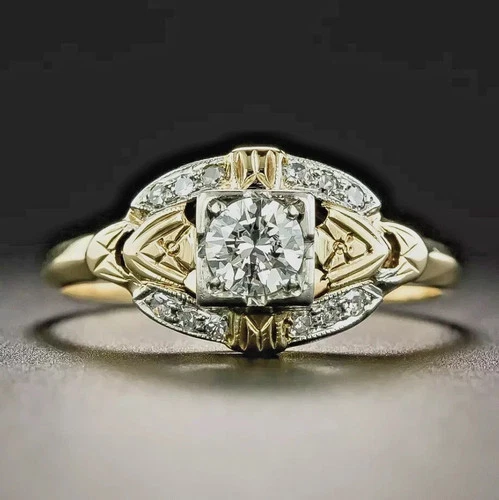 Art Deco Style Vintage Diamond Engagement & Wedding 14K Yellow Gold Finish Ring