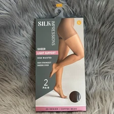 Silk Impressions Sheer Light Support Womens Size Large Coffee Bean High Waisted