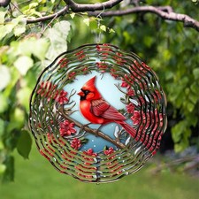 3D Red Cardinal Wind Spinner 10 Inch Stainless Steel Bird Wind Sculpture Kinetic