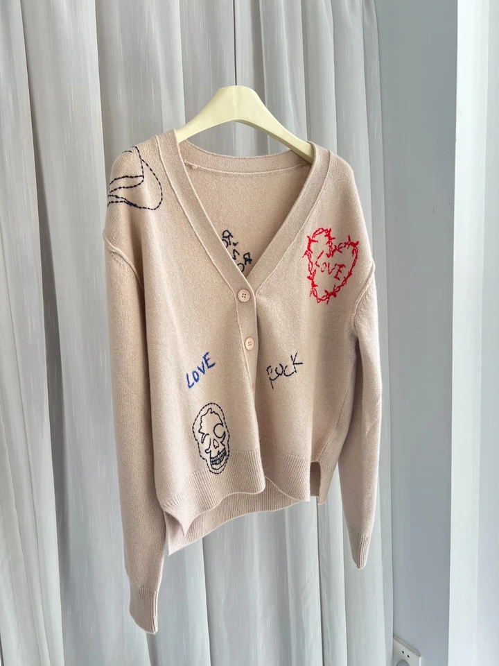 Women Zadig & Voltaire Love Embroidery 100% Cashmere Wool Knitted Sweater S M L - Image 2 of 4