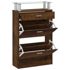 Image of Shoe Cabinet Hallway Shoes Storage Rack Organiser Drawer Cupboard Glass Shelf