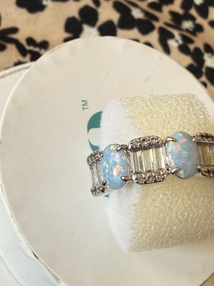 BP Fire Opal cubic zirconia rhodium plated band ring size 7 - Image 2 of 3