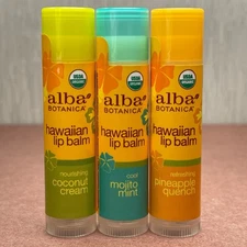 Alba Hawaiian Lip Balm Coconut Cream Mojito Mint Pineapple Organic Natural Clear